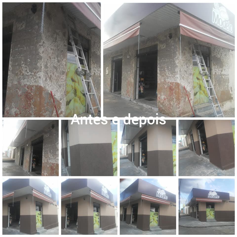 Comparação de um ponto comercial antes e depois da pintura